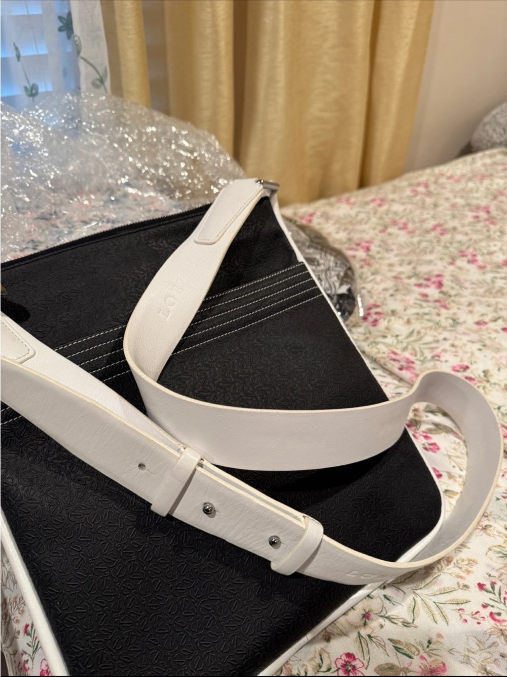 Black and White Crossbody Messenger Bag for Men Loewe Repeat Anagram - Picture 2 of 4